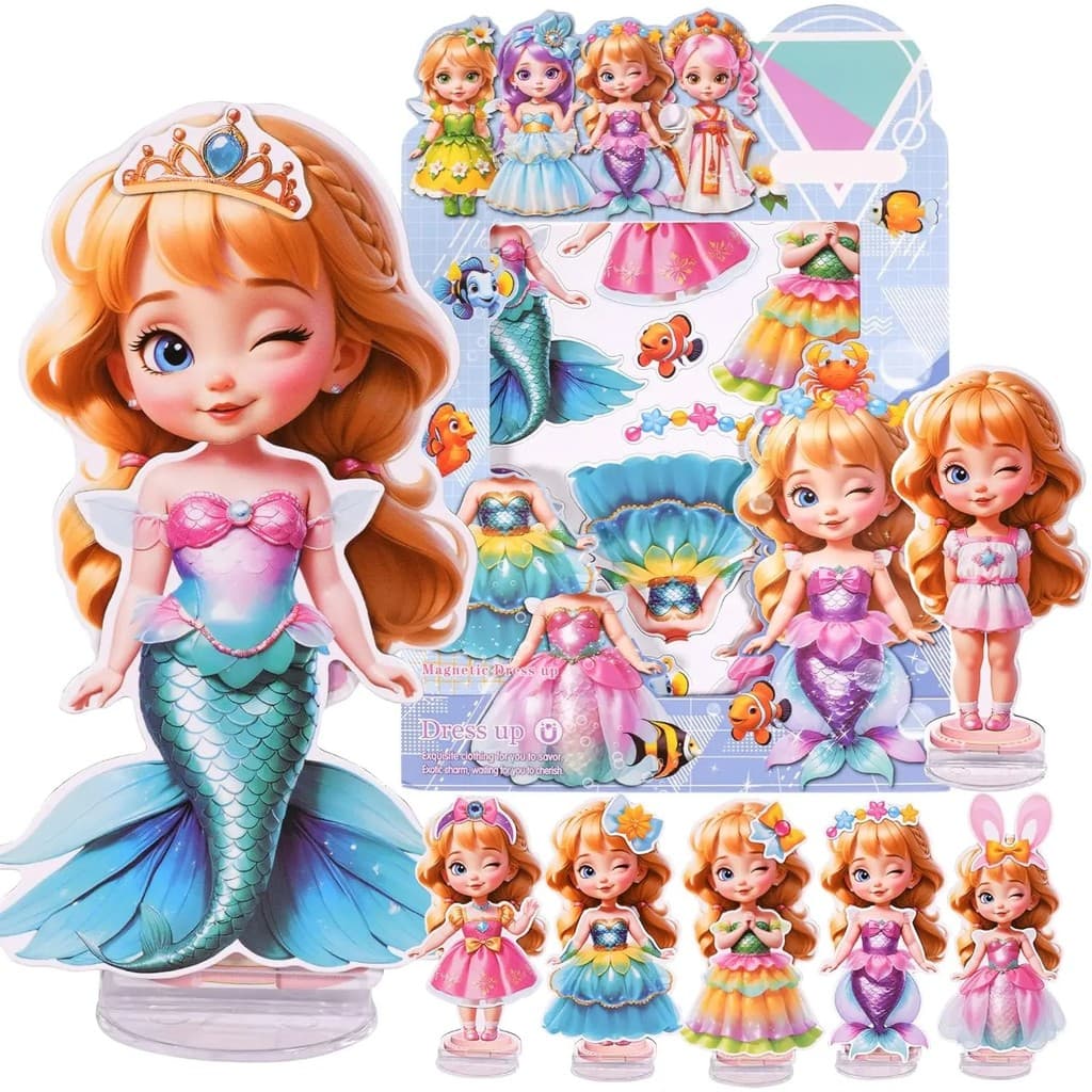 Bonecas Magnéticas De Papel Princesa Sereia-Brinquedos De Viagem Sensoriais Silenciosos De Alta Qualidade De 4.3 Polegad