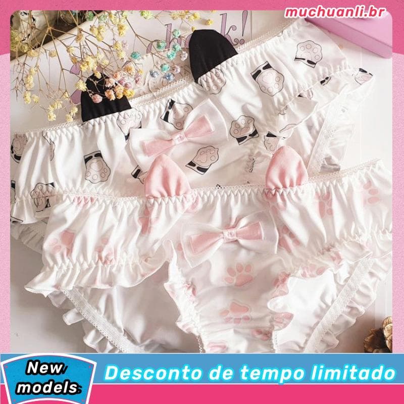 Novo japonês bonito estilo feminino orelhas de gato gato palma arco estudante Shorts dos desenhos animados calcinha femi