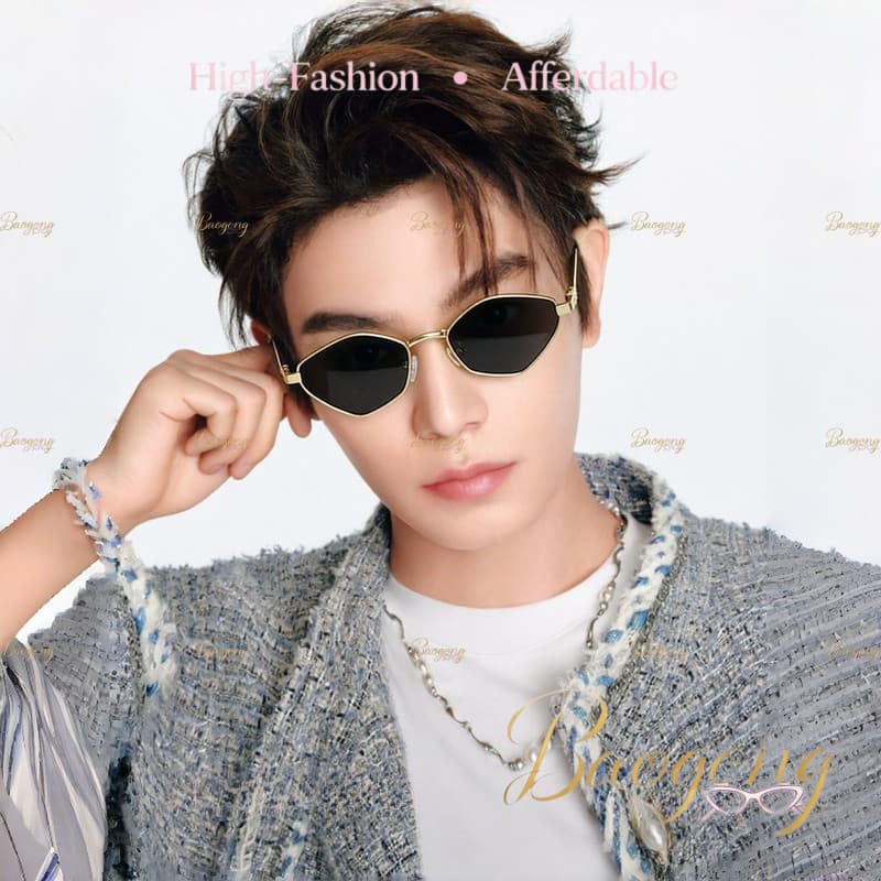 (BAOGENG) Óculos De Sol Pequenos Triangulares Poligonais De Metal Leve Moda Coreana Retrô Unissex , UV400 Para Dirigir M