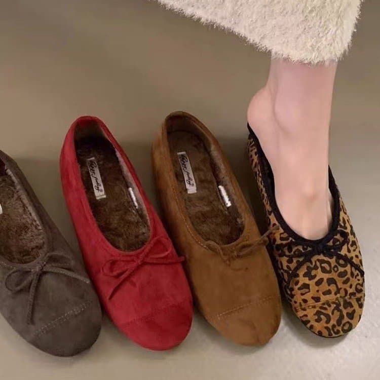 Sapatos Femininos Planos de Bico Redondo, Sola Macia, em Camurça, Elegantes e Modernos