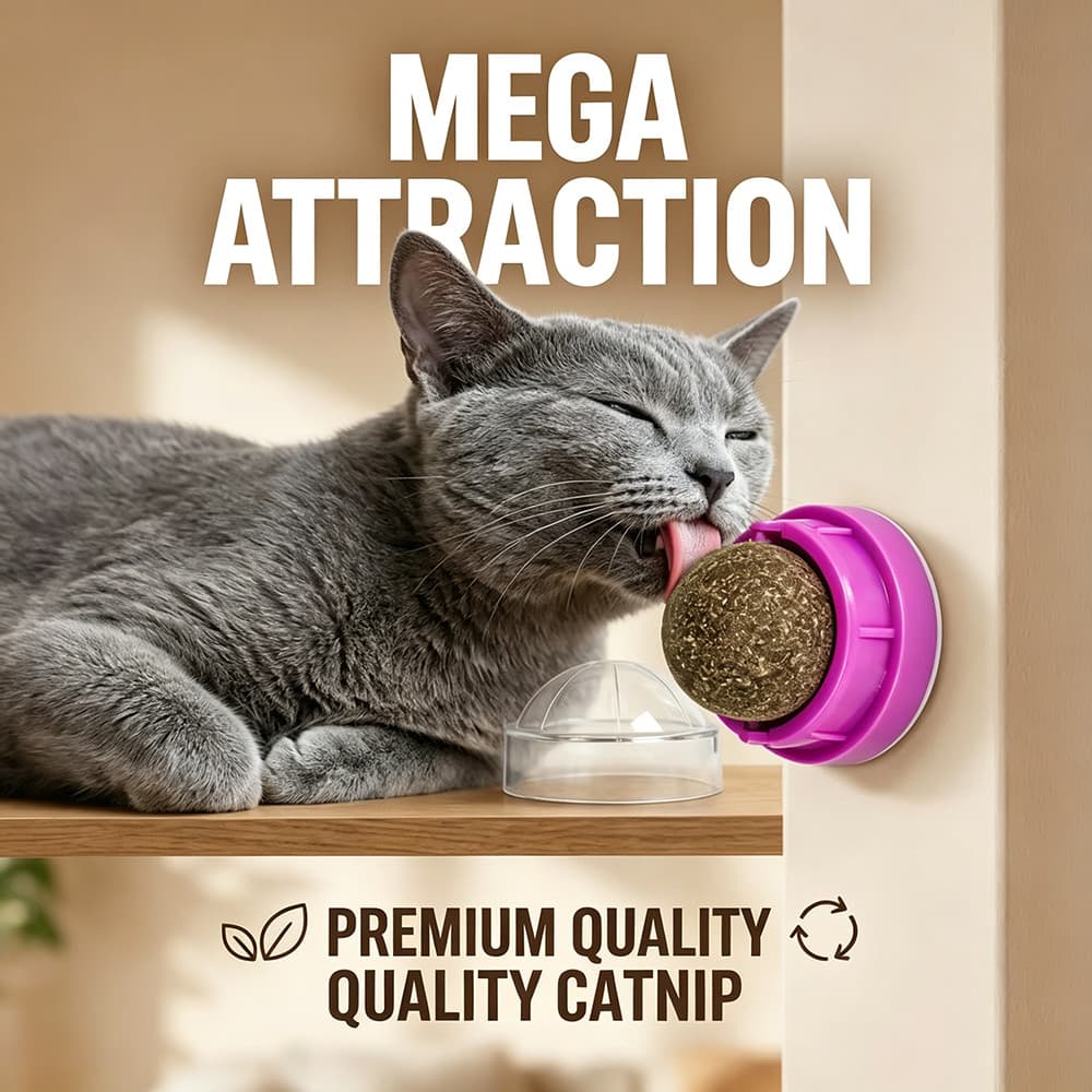 360 ° Brinquedo Giratório De Bola De Catnip Para Gatos-Autoadesivo Lamber Montagem Na Parede Com Erva De Gato Natural ,