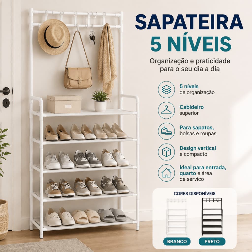 Sapateira 5 Níveis 170cm Organizador de Calçados com Cabideiro Vertical