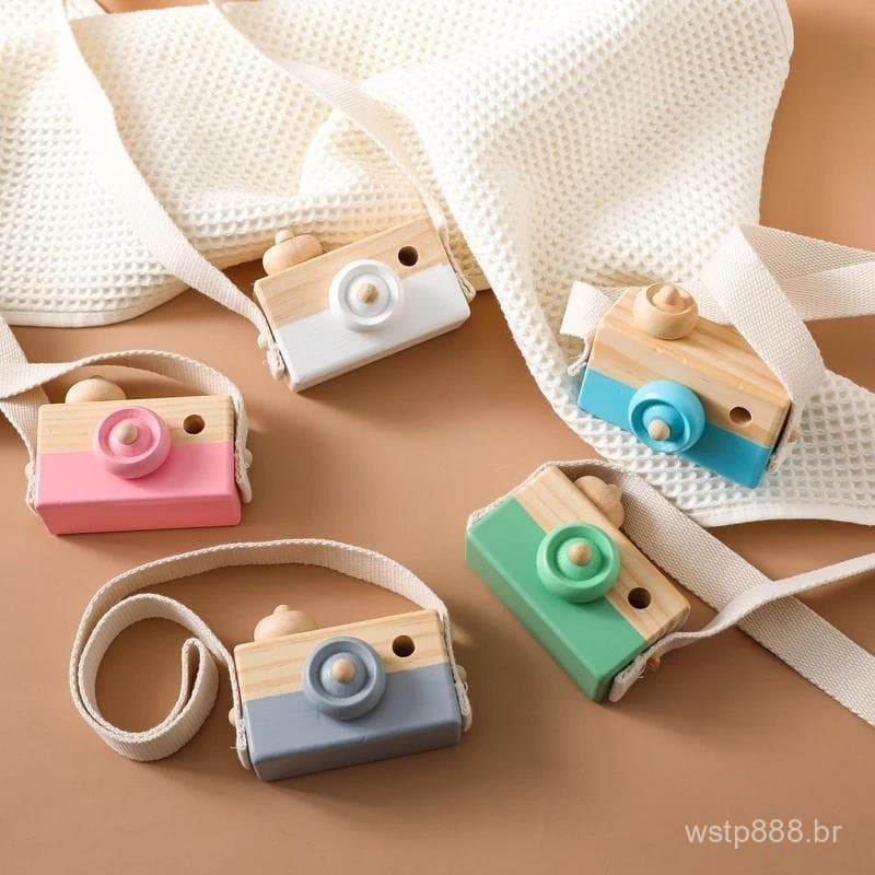 2025 Brinquedo de Madeira em Forma de Câmera para Bebês, Blocos de Montar, Brinquedo Educacional Montessori DIY