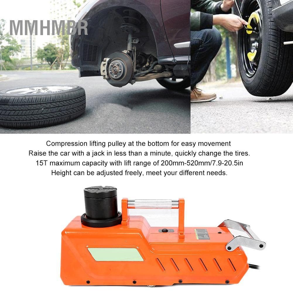 mmhmbr DC12V 15T Macaco de piso elétrico para carro Conjunto de levantamento hidráulico laranja para troca de pneus de