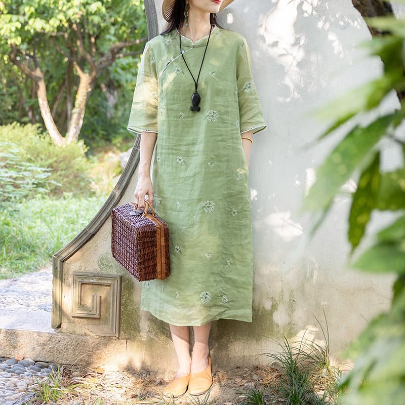 Versão melhorada novo vestido Cheongsam chinês feminino novo estilo impresso saia longa
