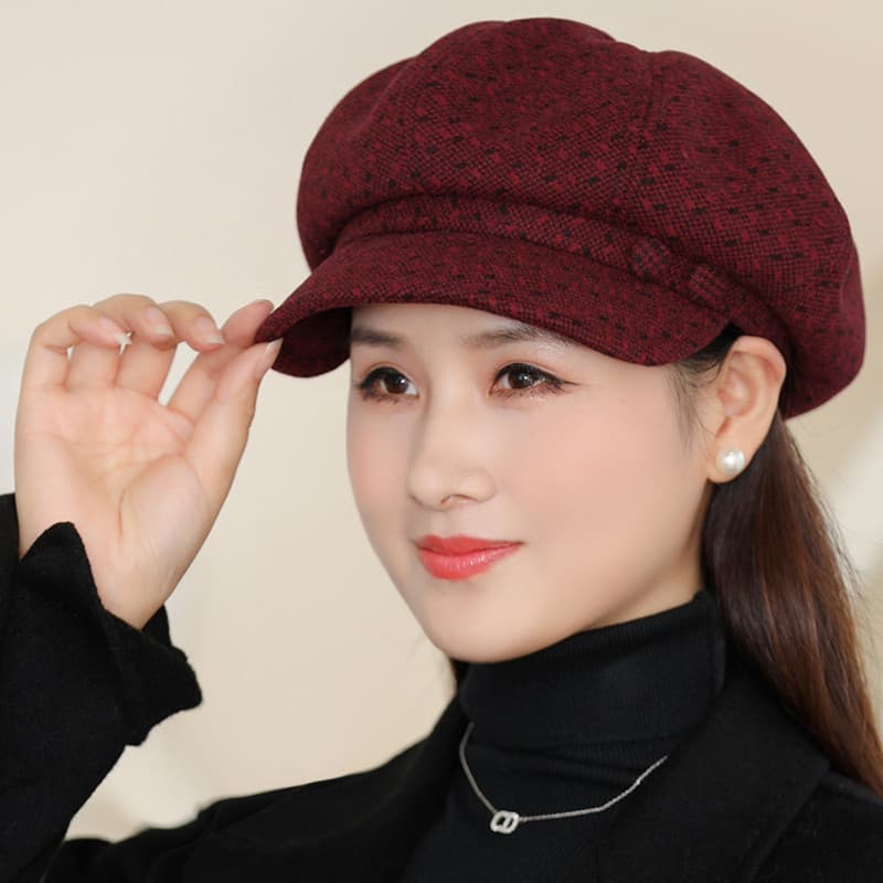 Chapéu para idosos de meia-idade feminino outono inverno chapéu octogonal de lã mãe moda boina idosa avó boné quente