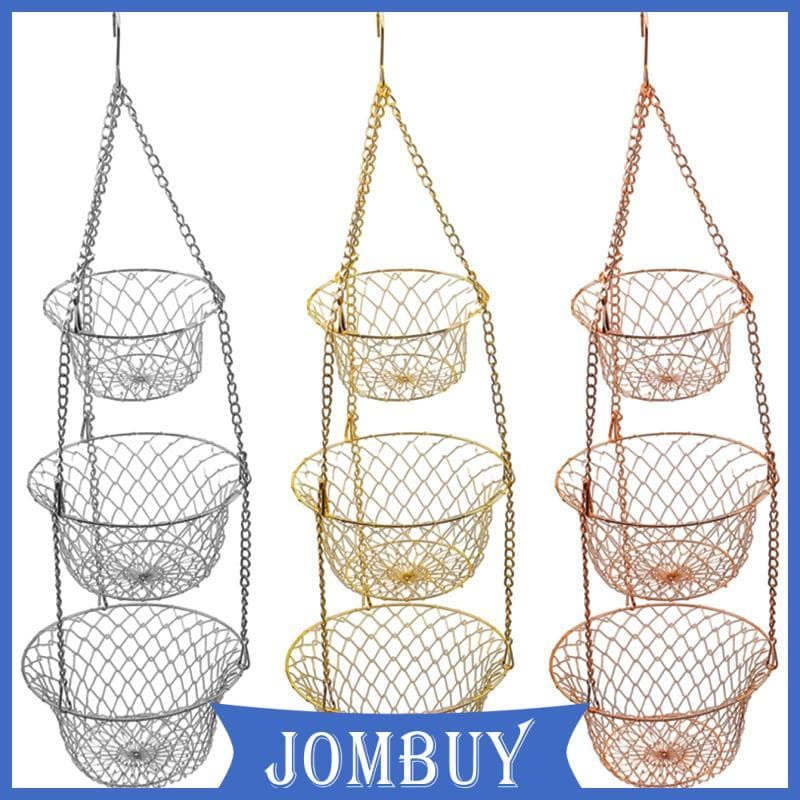 [Jombuy] Cesta De Frutas Suspensa Redonda De Metal De 3 Camadas Para Armazenamento Organizador De Vegetais Cestas De Ara