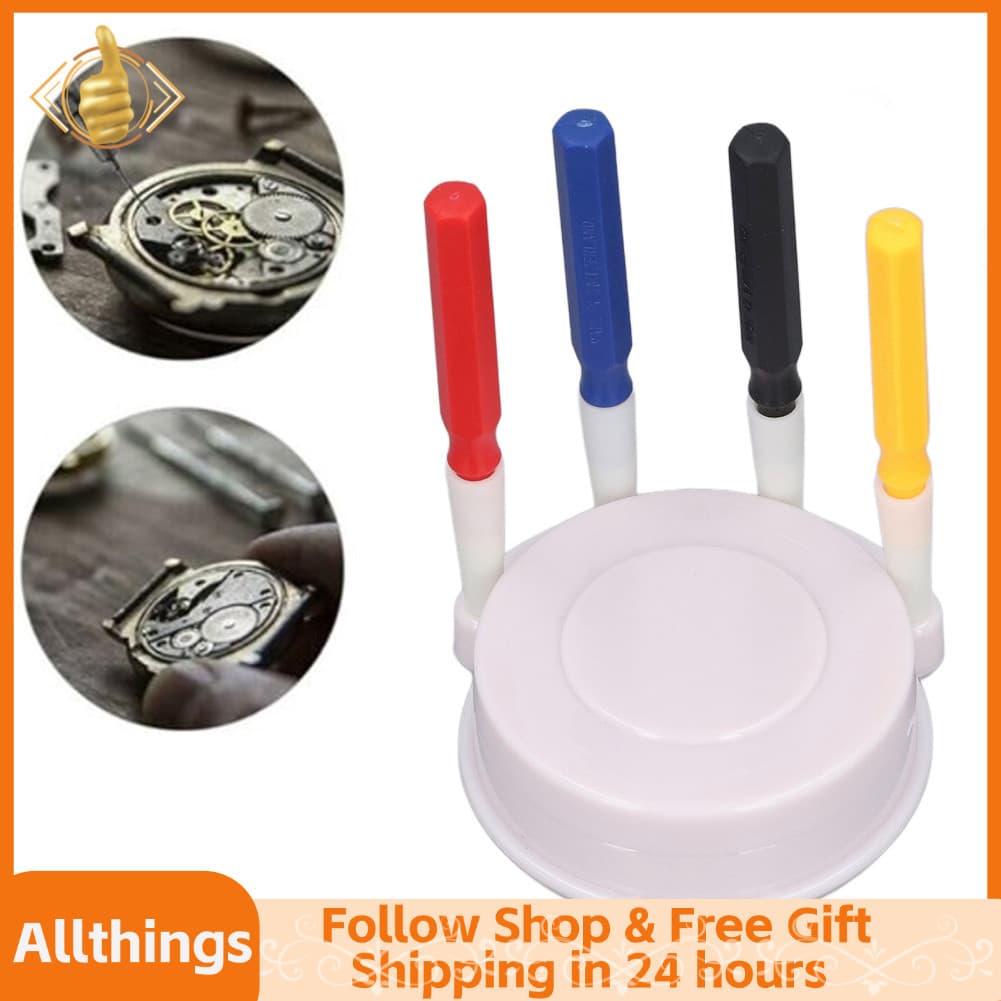 Allthingss-br Conjunto de caneta lubrificadora para relógio, 4 tamanhos de ponta com copo de óleo e 3 recessos para