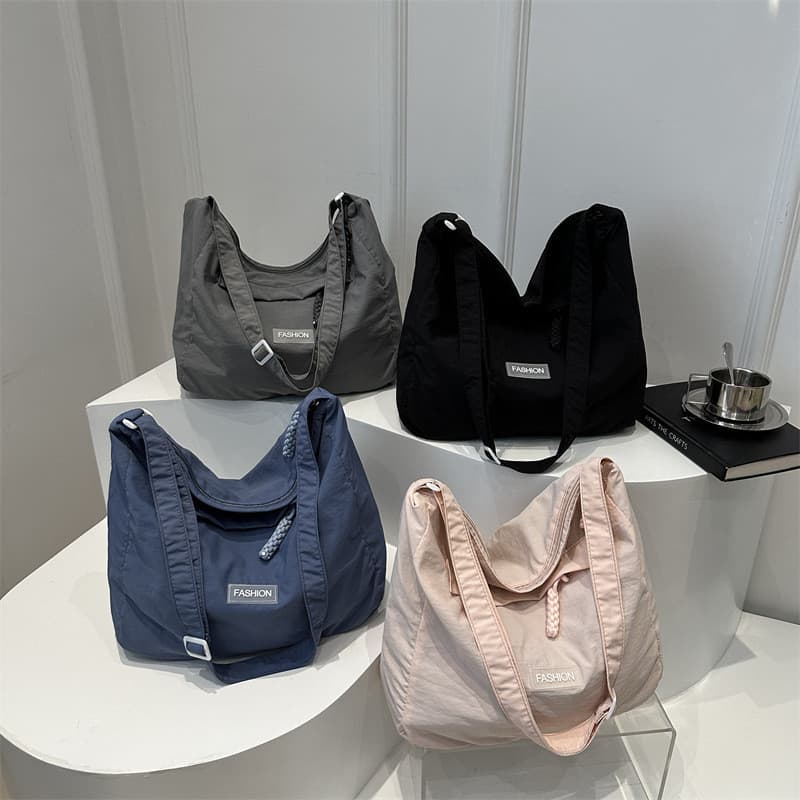 Bolsa Feminina Grande Capacidade Nylon Canvas, Bolsa Transversal de Ombro Casual para Trabalho e Academia
