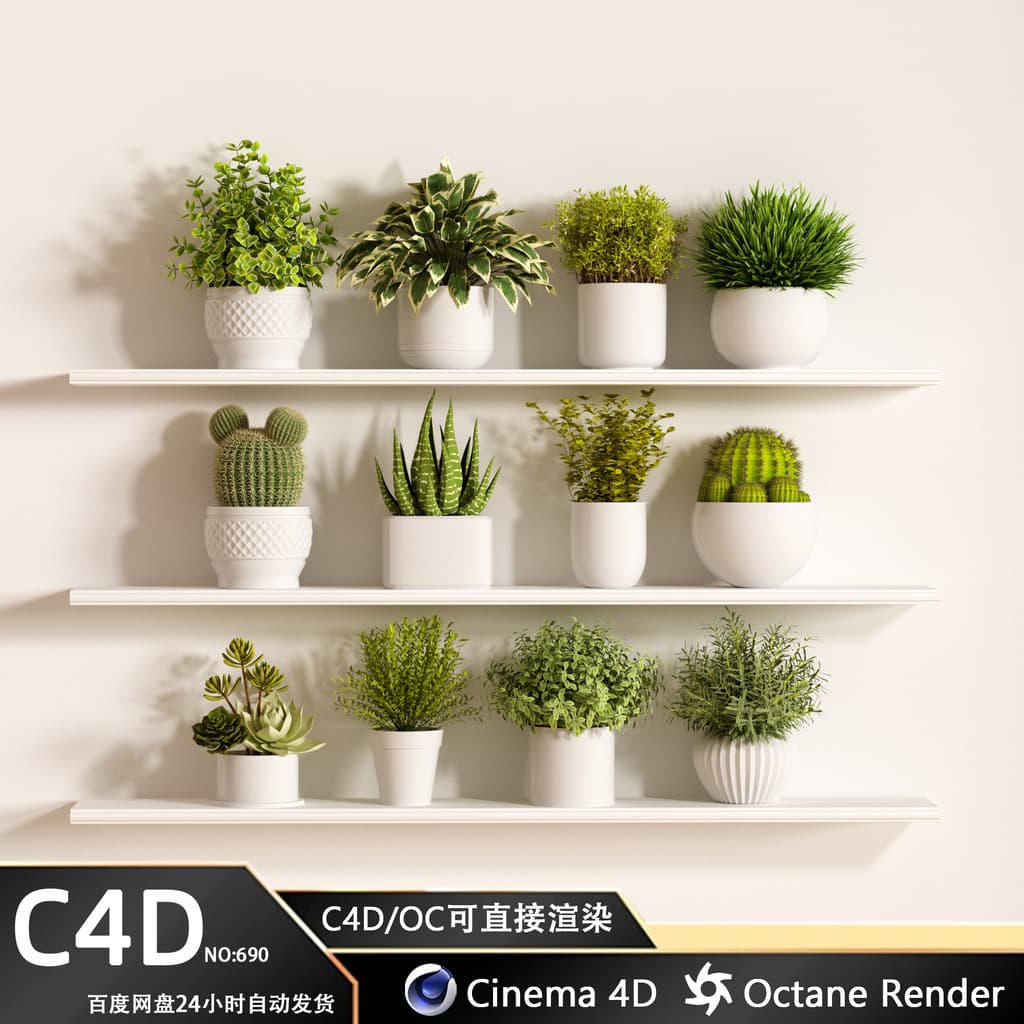 C4D planta verde vaso de flores flor Cactus vaso planta suculenta sala estar flor suporte OC renderização arquivo 3D