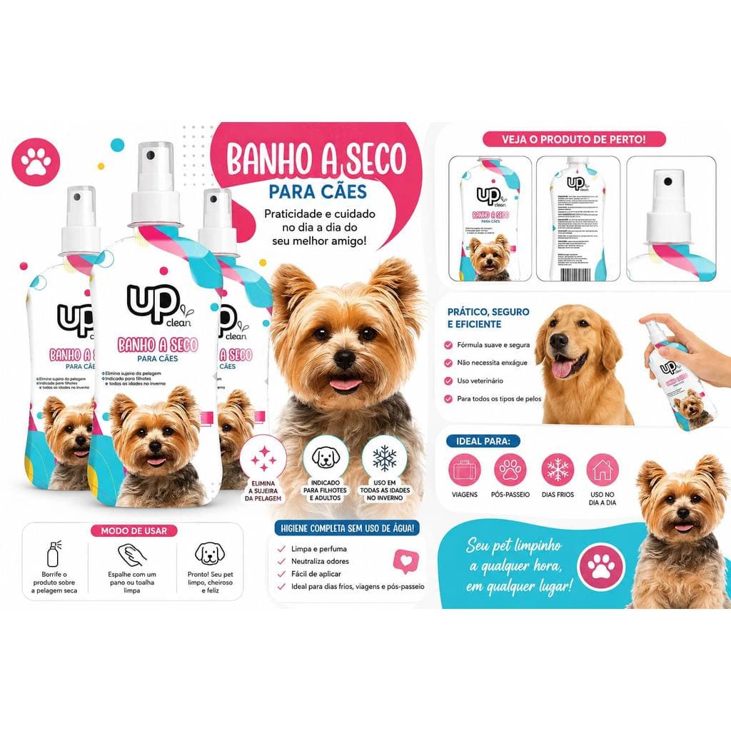 Banho A Seco 500ml Em Spray para Caes Filhote e Adulto up