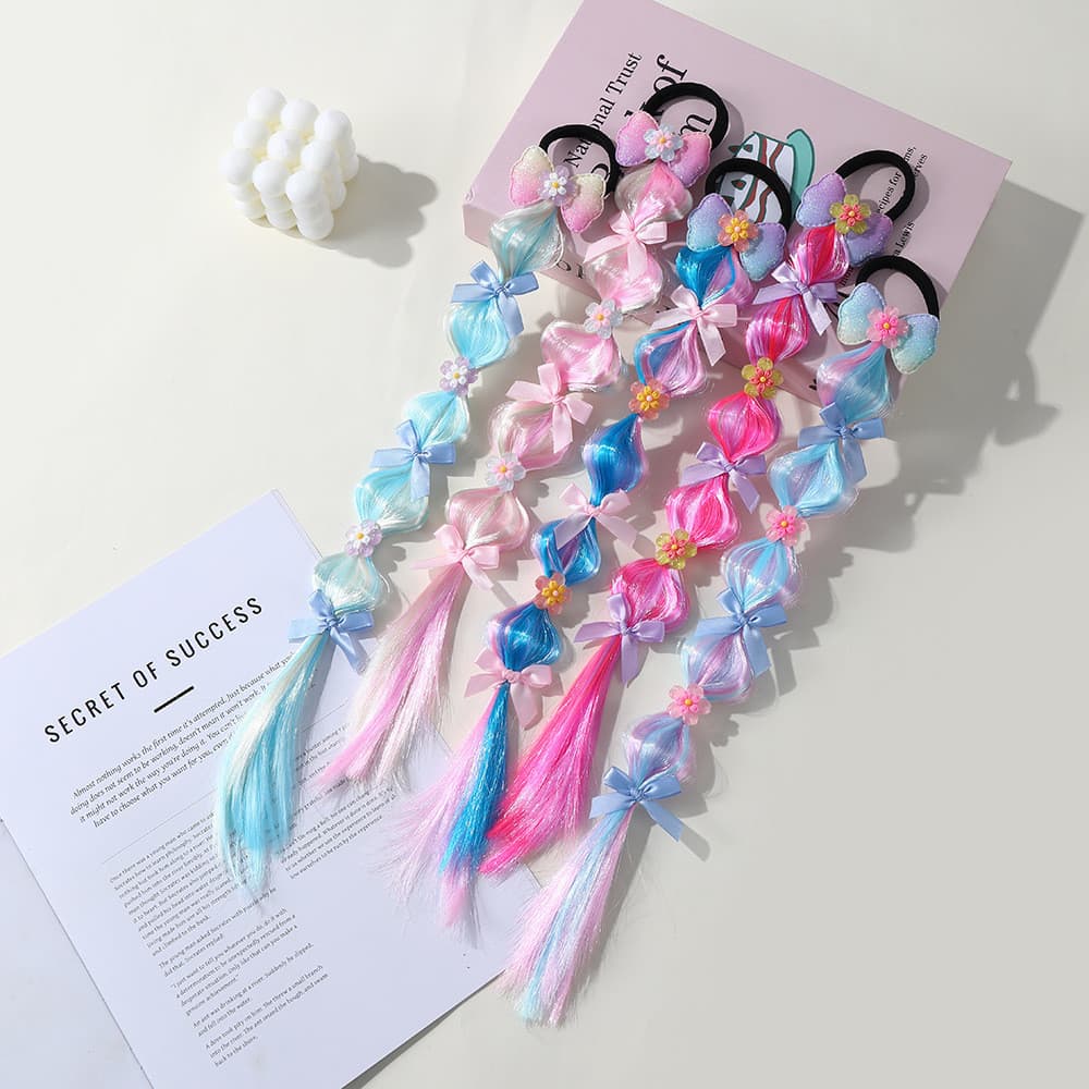 Peruca infantil colorida trançada cabeça corda desempenho rabo de cavalo arco peruca anel de cabelo meninas cabelo tranç