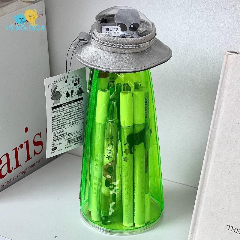 Idealistas Bonito Engraçado Alienígena Caneta Caso Dos Desenhos Animados Portátil Grande Capacidade UFO Papelaria Saco D