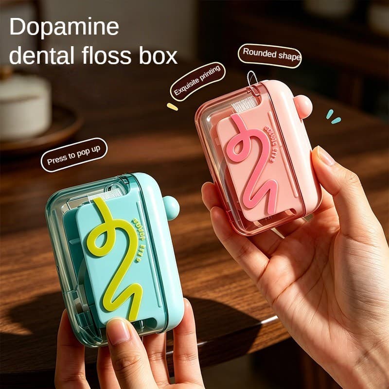 Requintado E Bonito Caixa De Armazenamento De Fio Dental Portátil Ejetando Automaticamente Vara