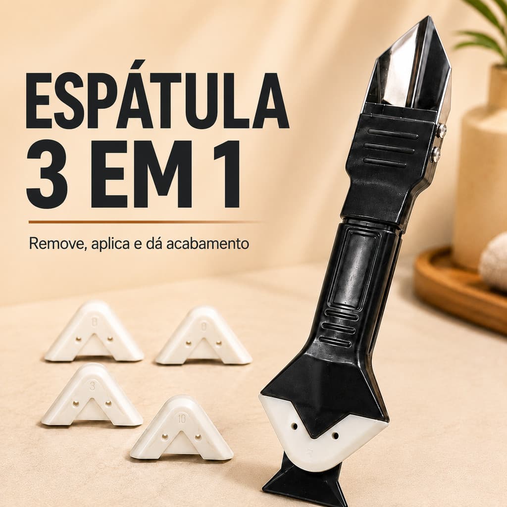 Espátula Removedor de Rejunte e Silicone 3 em 1 com 5 Pontas Aplicador Raspador Calafetagem