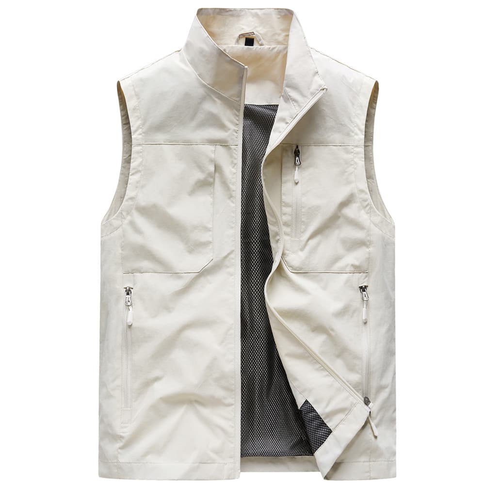 Colete ao ar livre masculino verão fino gola alta solto colete sem mangas jaqueta Casual Multi-bolso colete masculino