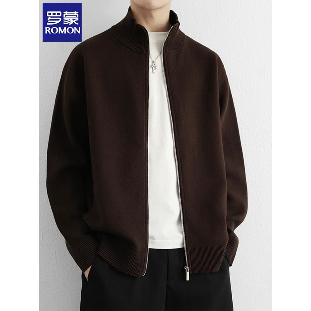 Romon gola alta Cardigan jaqueta masculina primavera outono High-End americano pesado algodão malhas jaqueta camisola so