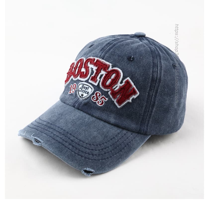 Denim angustiado inglês bordado boné de beisebol moda na moda feminino olhar pequena borda curva pára-sol casal mesmo es