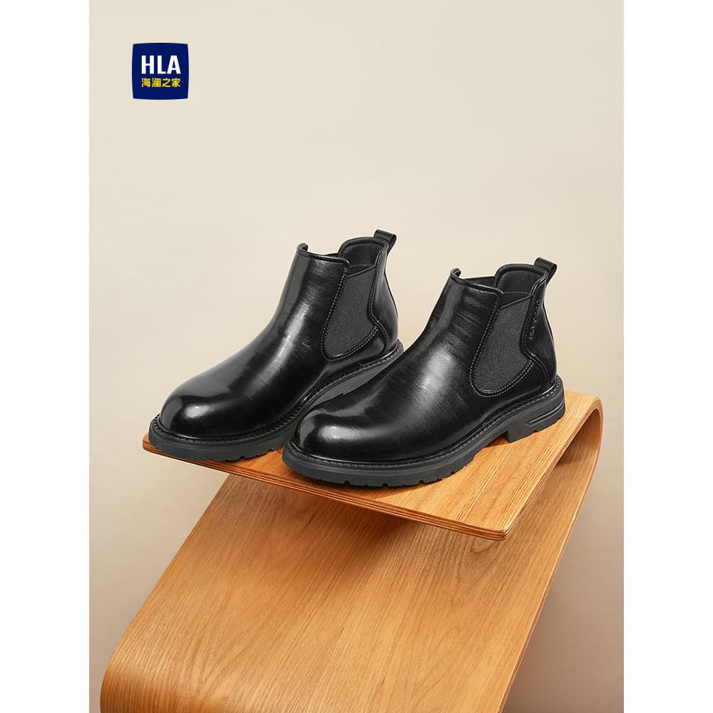 HLA/Hailan House sapatos masculinos 2026 novo estilo brilhante moda capa botas de pé Casual Chelsea botas de couro britâ