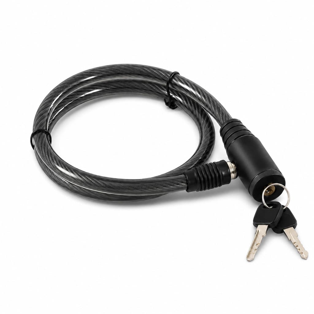 CADEADO ANTIFURTO PARA BICICLETA E MOTO EM CABO DE AÇO REFORÇADO COM CHAVE CORRENTE ESPIRAL PARA CAPACETE, ESTEPE E MAIS