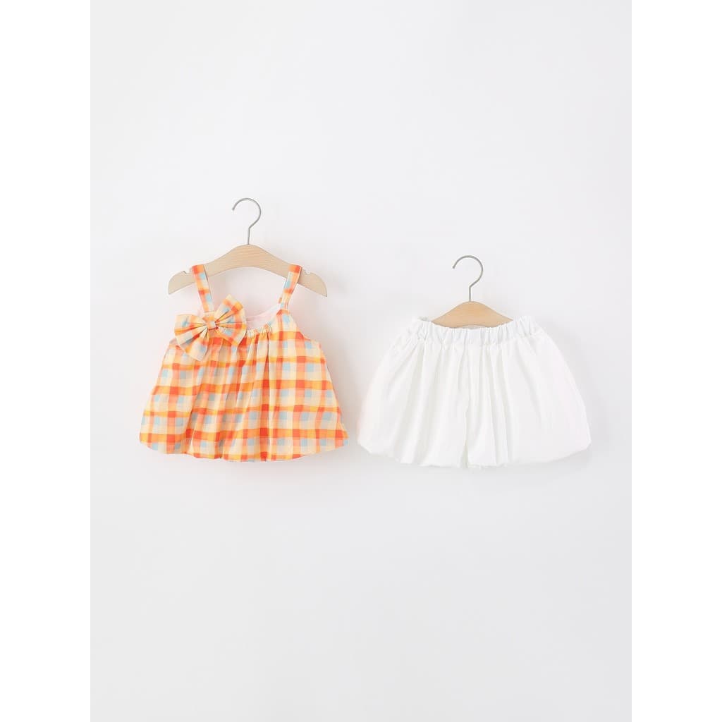 Crianças roupas infantis ternos para meninas verão roupas infantis bebê meninas roupas de verão xadrez estilingue flor B