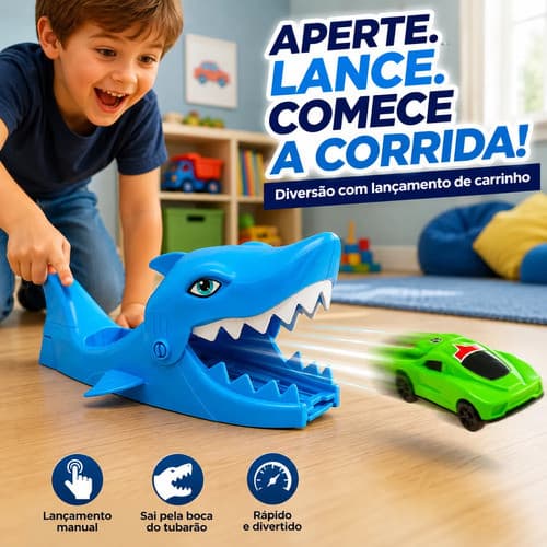 Tubarão Lançador Carrinho Brinquedo Infantil Pista Azul E Verde