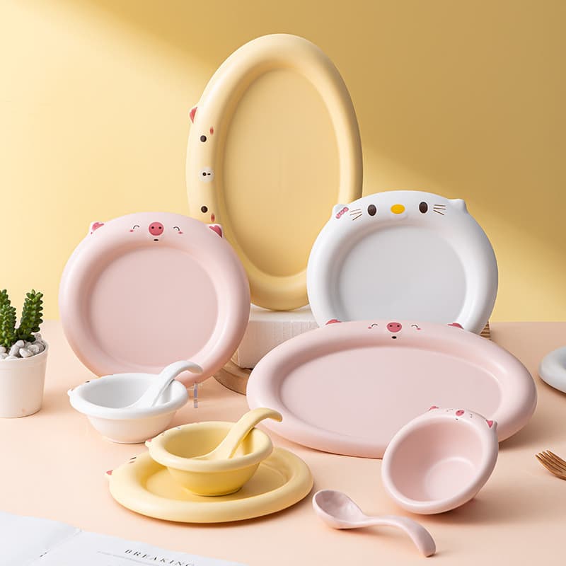 Prato criativo infantil com design de gato de desenho animado, utensílio de mesa exclusivo para bebês, prato de café da