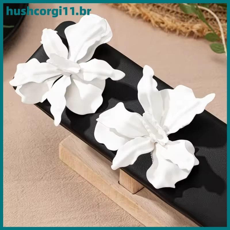Brincos De Flores Plissadas Retrô HUSH Para Mulheres – Joias Elegantes Festa De Casamento Presente BR