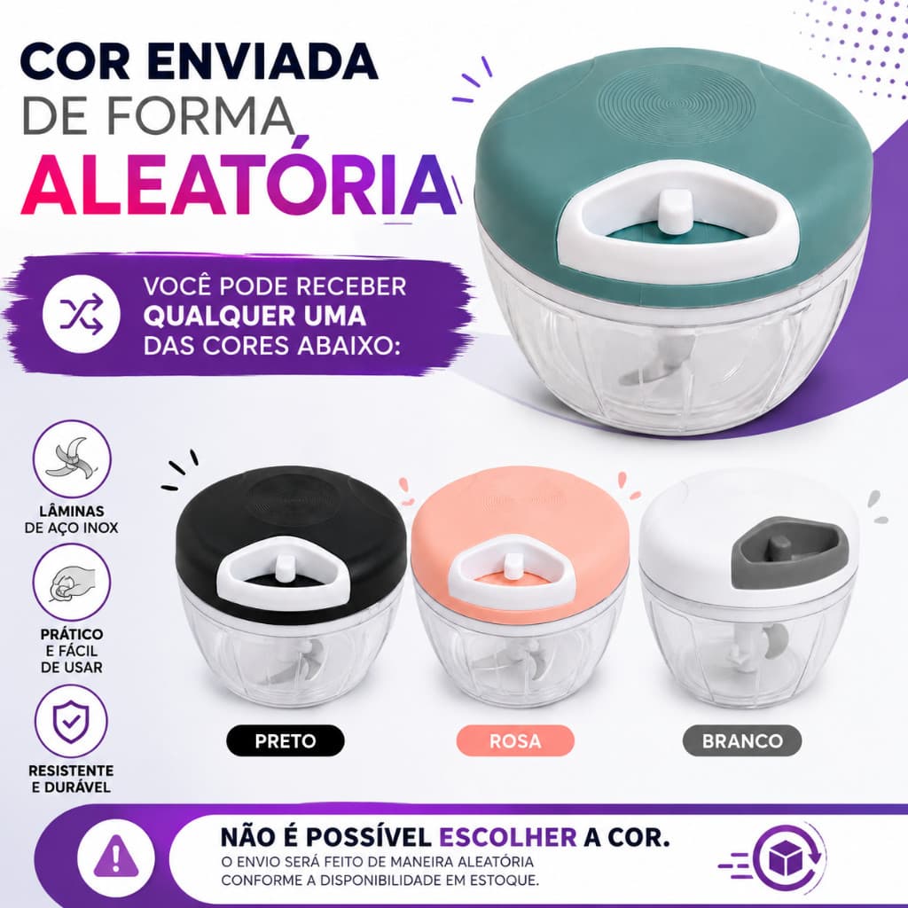 Processador e Triturador de Alimentos Manual Cortador 3 Lâminas 500ml Original