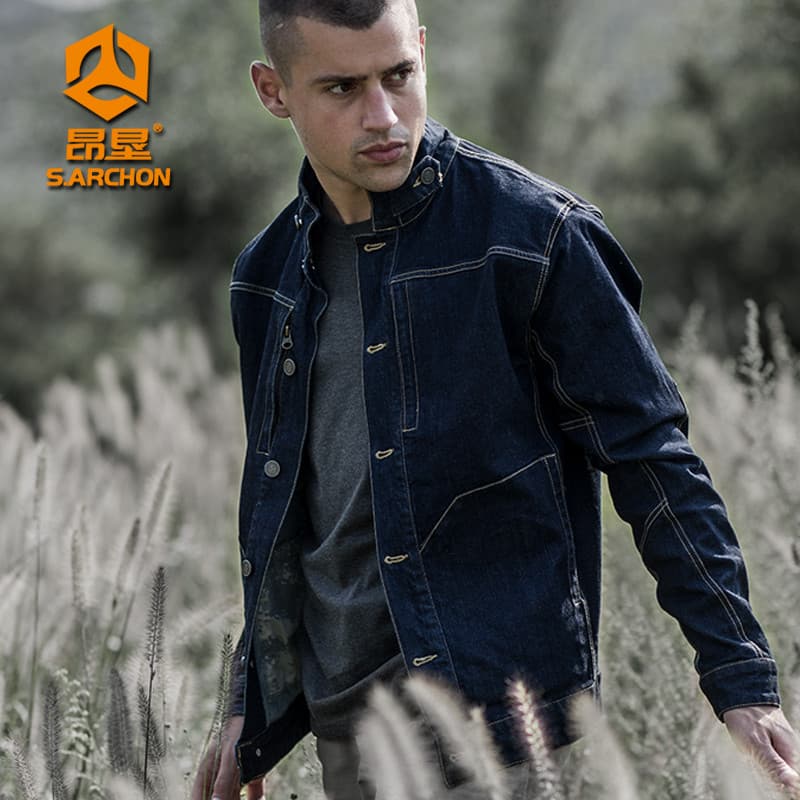 Primavera verão Angken tático Multi-bolso na moda fino-ajuste jaqueta resistente ao desgaste Commuter solto jaqueta jean