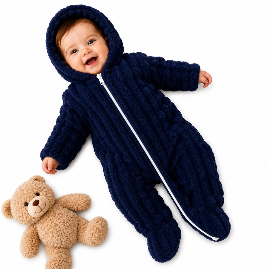 Macacão Bebê Fleece Canelado com Capuz e Zíper Peludinho Quentinho Inverno 0 a 12 Meses