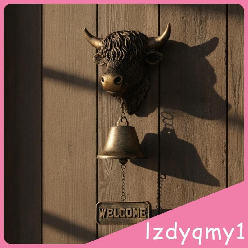 [Lzdyqmy1] Sino De Boas-Vindas De Vaca Highland Rústico Com Placa Carrilhão De Entrada Compacto Vintage Para Proprietári