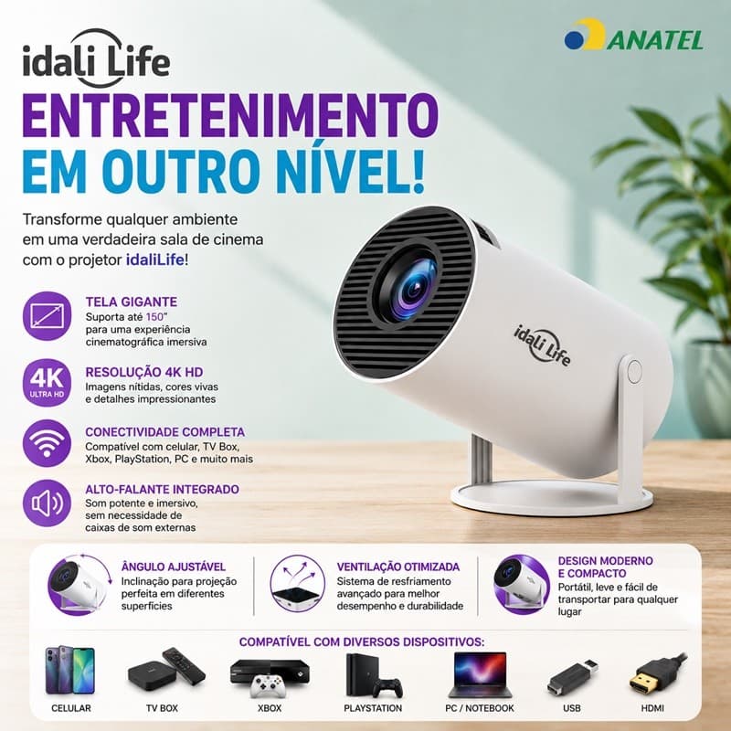 Projetor 4K HD 150 polegadas para celular, TV Box, Xbox, PS, PC, Wi-Fi e Bluetooth HY300 110/220 Dibea