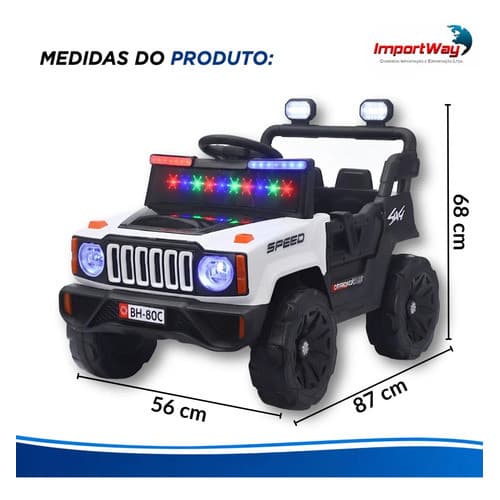 Mini Carro Elétrico Infantil 12v Utv Branco Com Som E Luzes Bateria Recarregável