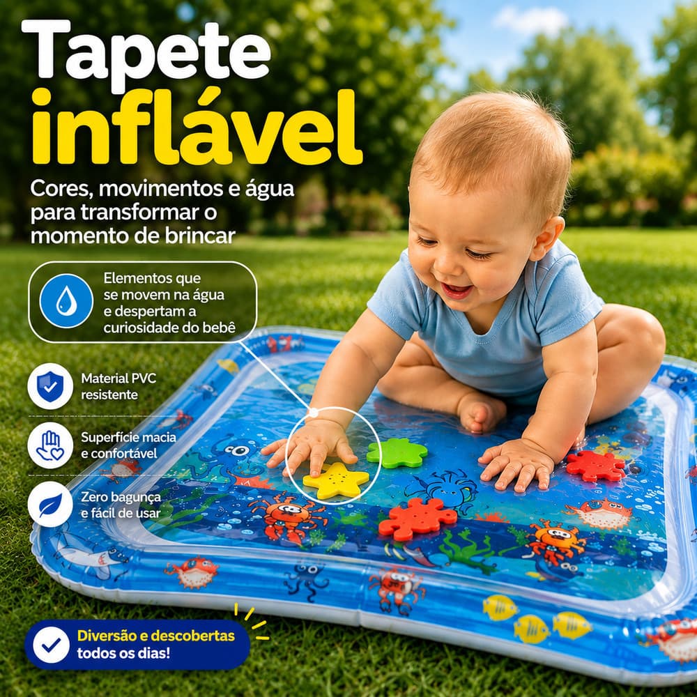Tapete Infantil Bebê Inflável Água Atividades Sensorial Almofada Menino e Menina