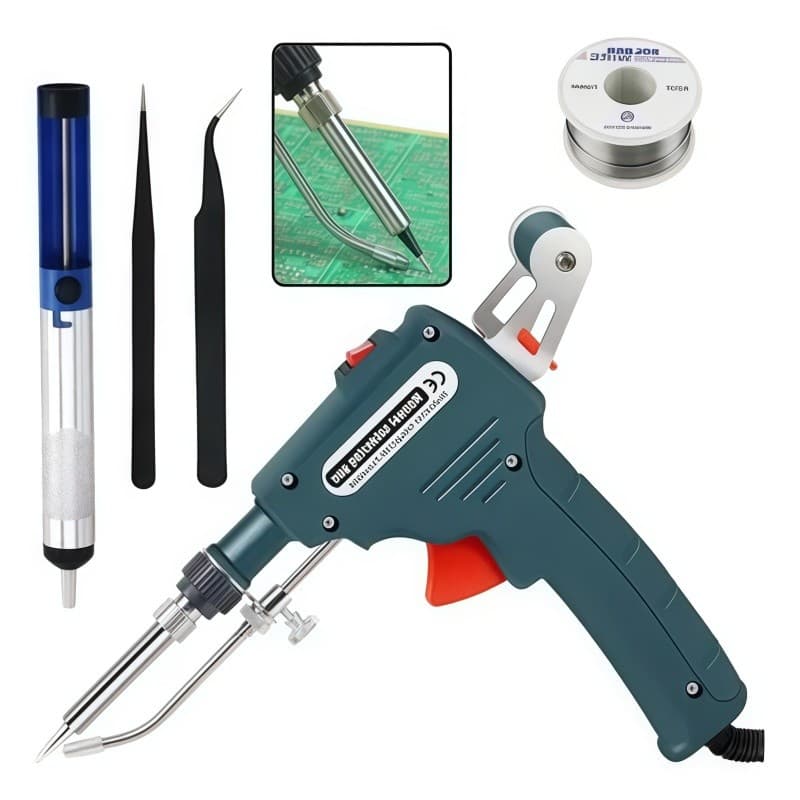 Kit Pistola Ferro de Solda 60W 220V Alimentação Automática Fio Estanho Ferramenta Reparo Eletrônica DIY Profissional