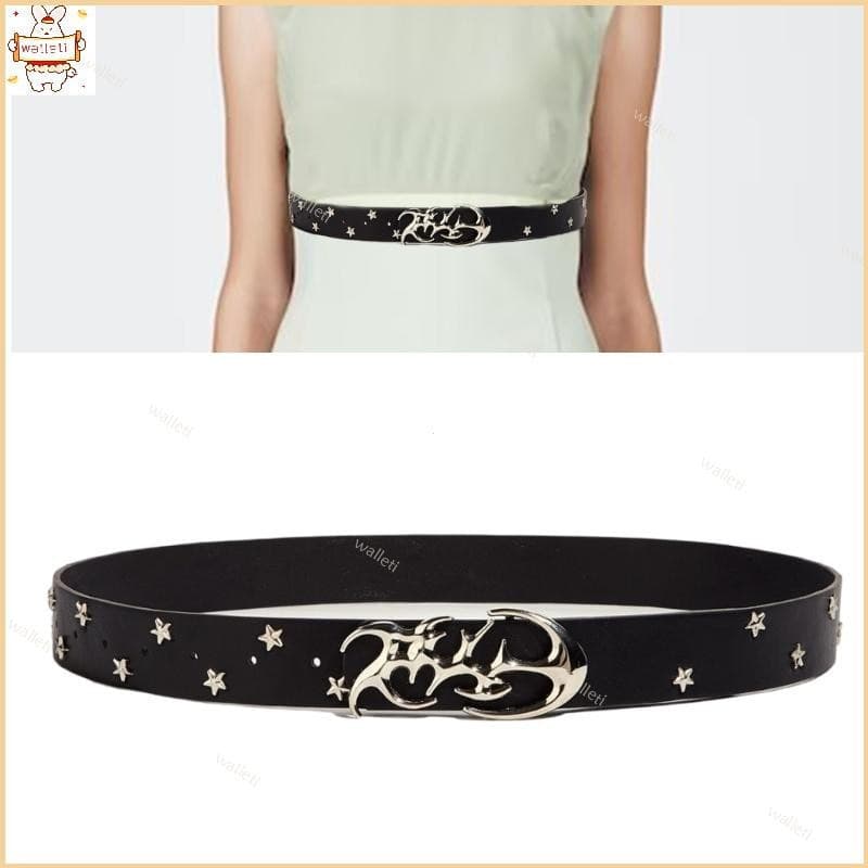 Cinto ajustável com design de rebites em estrela, unissex, feito de material PU, adequado para uso casual e formal.