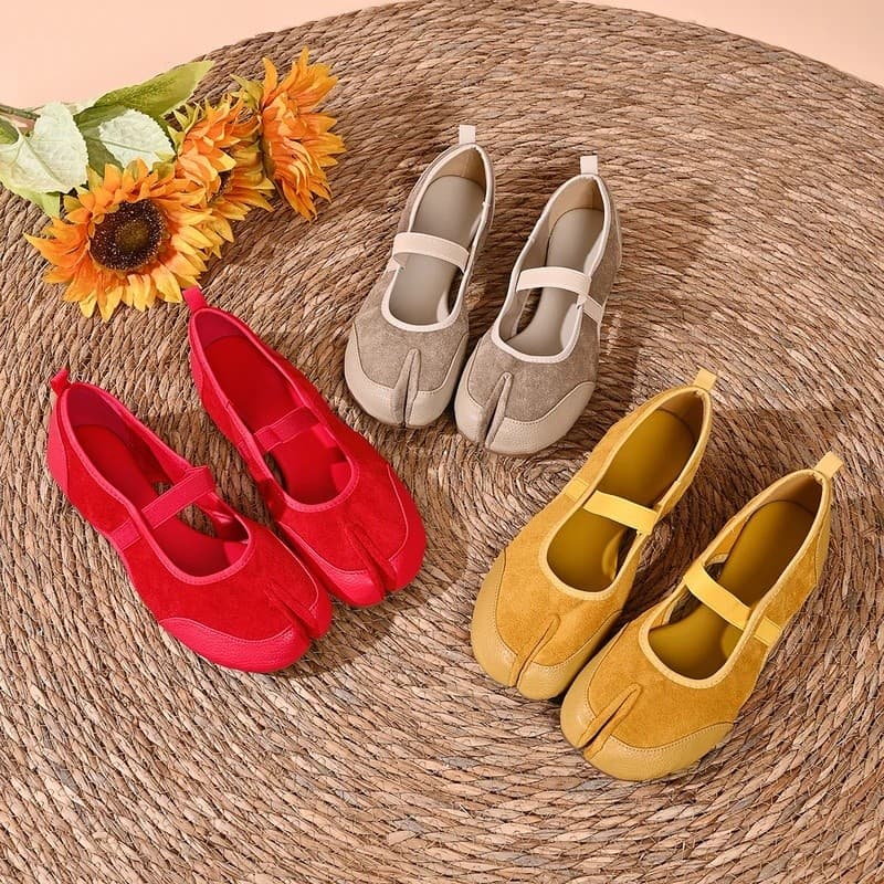 Sandálias de Bico Dividido para Meninas, Sapatilhas Vermelhas, Sapatos Mary Jane de Couro PU para Mulheres, Sapatos Vaza