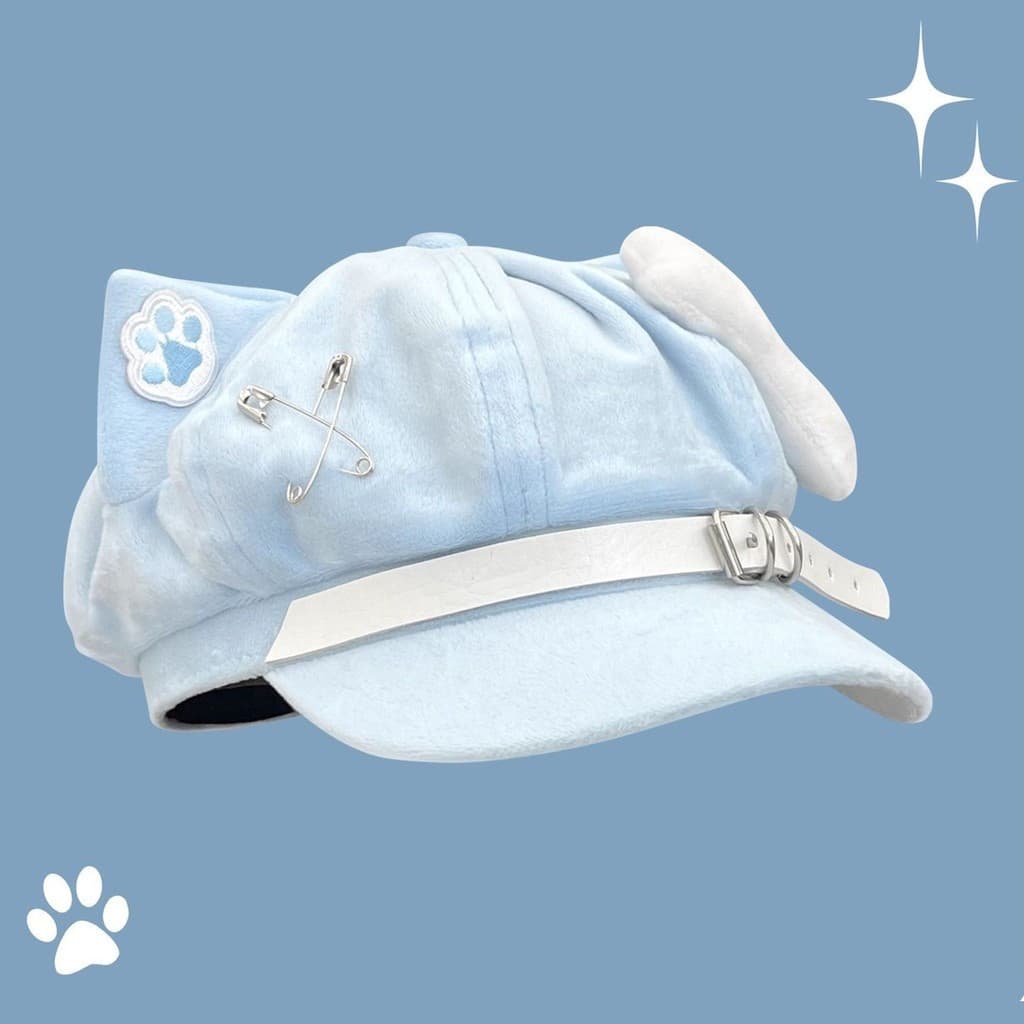 Boina estilo japonês Y2K com orelhas de gato para mulheres, um chapéu octogonal fofo, macio e adorável para a subcultura