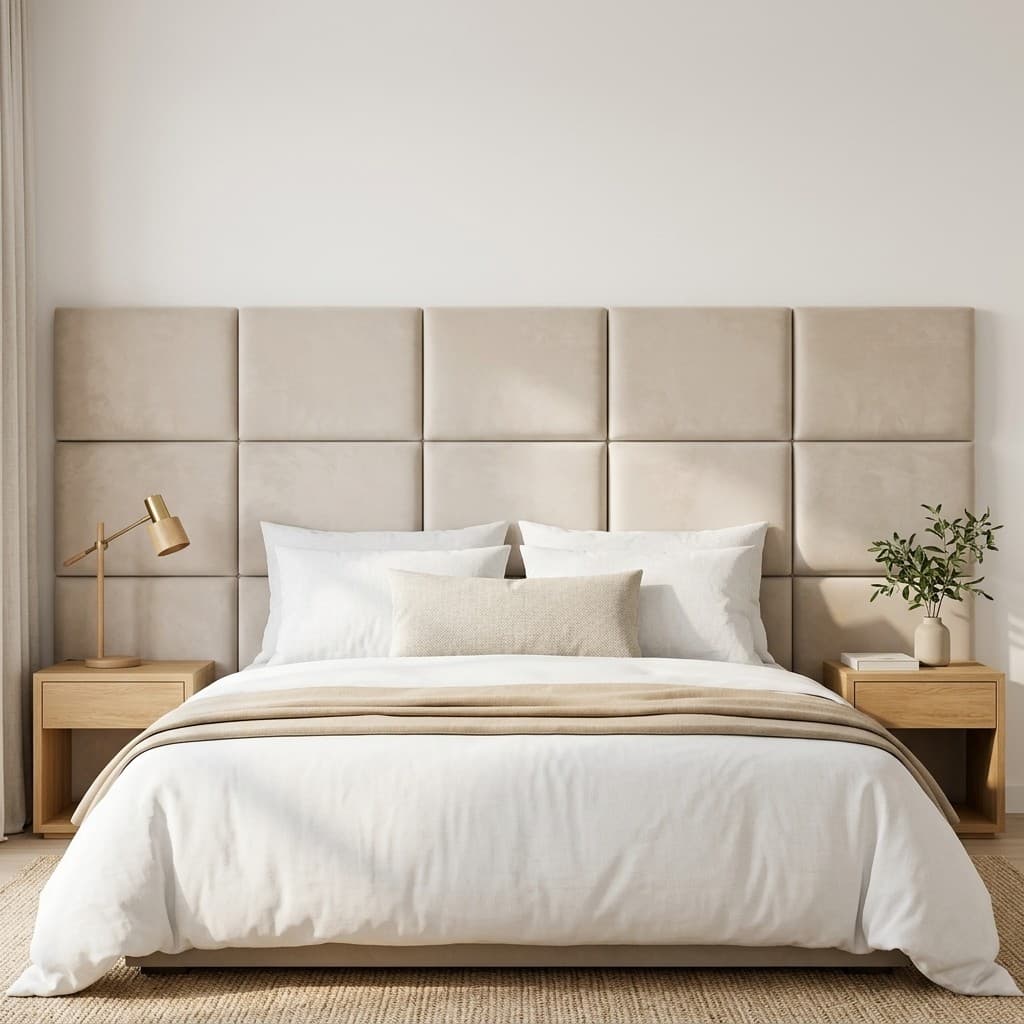 Cabeceira Estofada Modular 30x40cm Adesiva em Veludo MDF para Cama Solteiro Casal Queen King