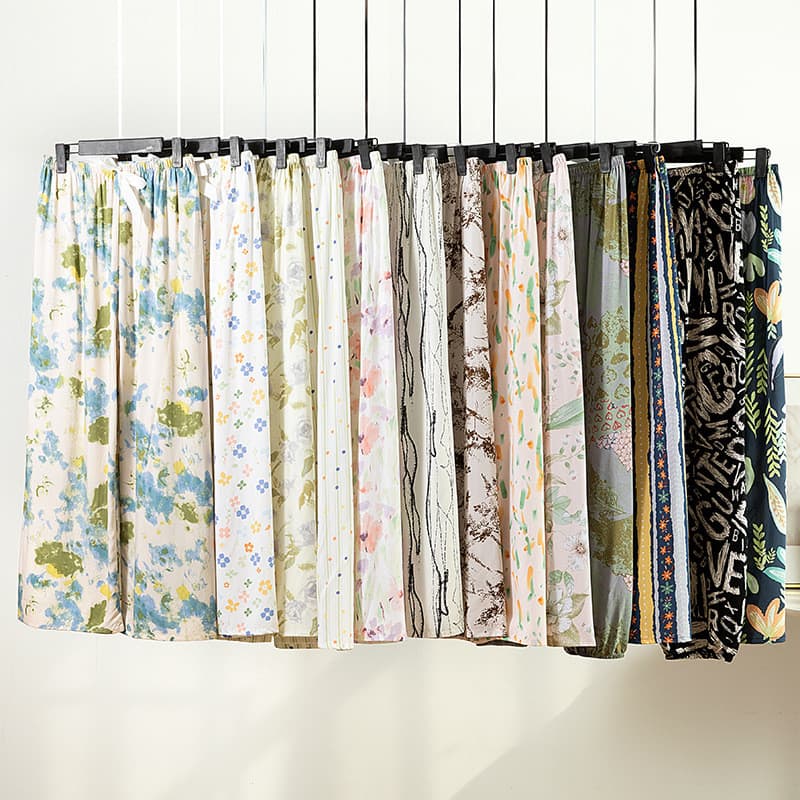 Calças de pijama de seda de algodão femininas verão estilo fino algodão Artificial calças de perna larga primavera outon