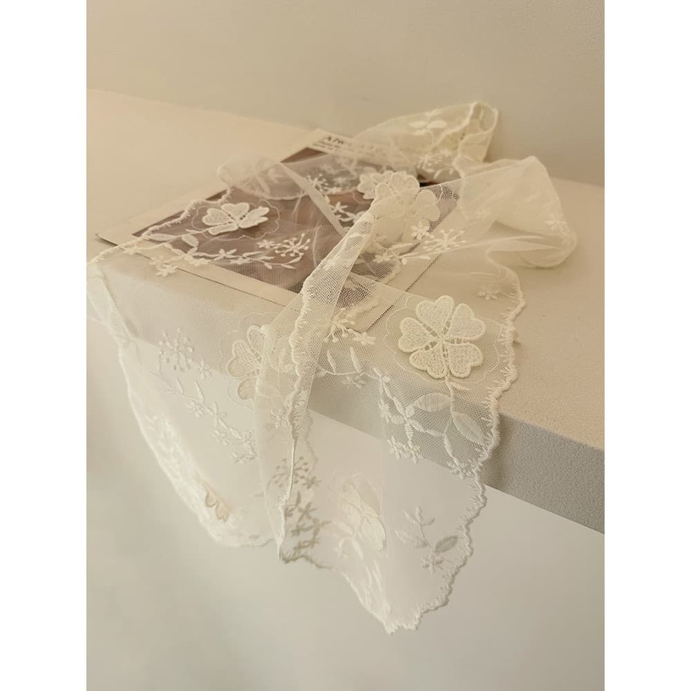Francês fora-branco laço longo listrado lenço de seda feminino Retro gravata faixa de cabelo Lixiu requintado bordado S