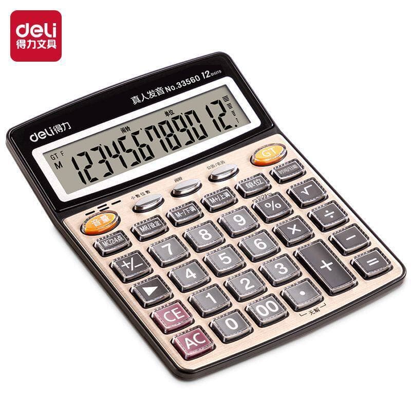 Calculadora de voz Deli 33560 (Champagne Gold) Transmissão de pronúncia ao vivo Computador de mesa de tela grande de 12