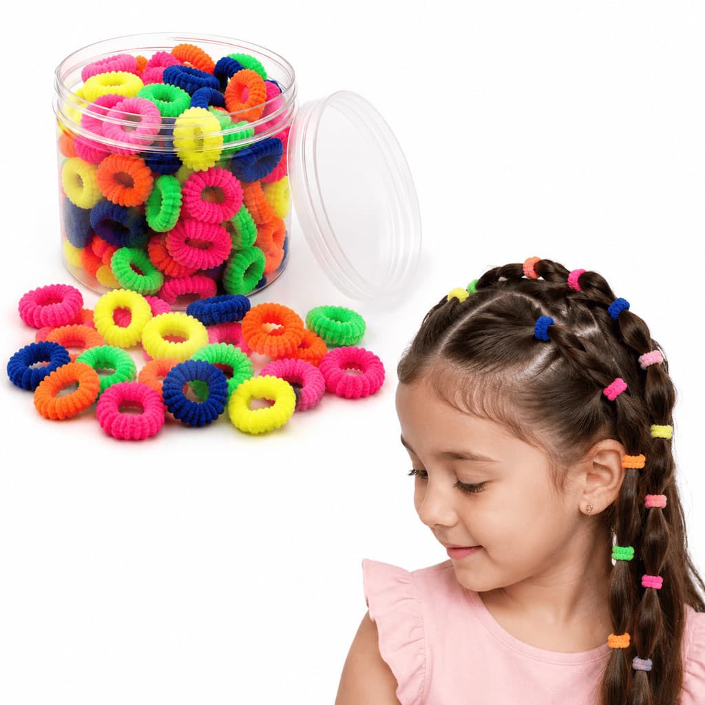 Pote 100 Xuxinhas 2,5 cm para Penteado de Cabelo Infantil Tranças Maria Chiquinha Elástico de Tecido Macio Pet