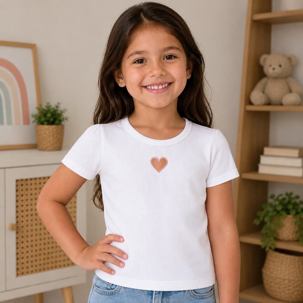 Blusa Infantil Camiseta Menina Manga Canelada Blogueirinha