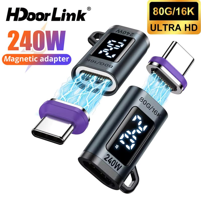 HdoorLink 24PIN 240W Adaptador Magnético Display Digital USB C Para Type De Carregamento Rápido USB4 Conector 80 Gbps Th