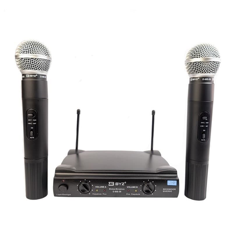Microfones Sem Fio Duplo Serie Dinâmico Profissional Uhf Byz Mb59