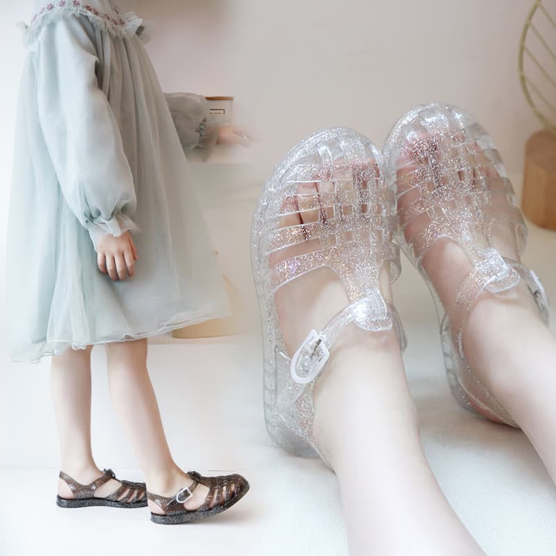 Sandálias de verão meninos meninas sapatos de cristal 2021 novo estilo versão coreana simples geléia de plástico grande