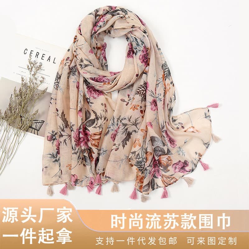 Cachecol feminino primavera verão novo estilo moda cachecol borla xale literário verão impressão All-Match cachecol