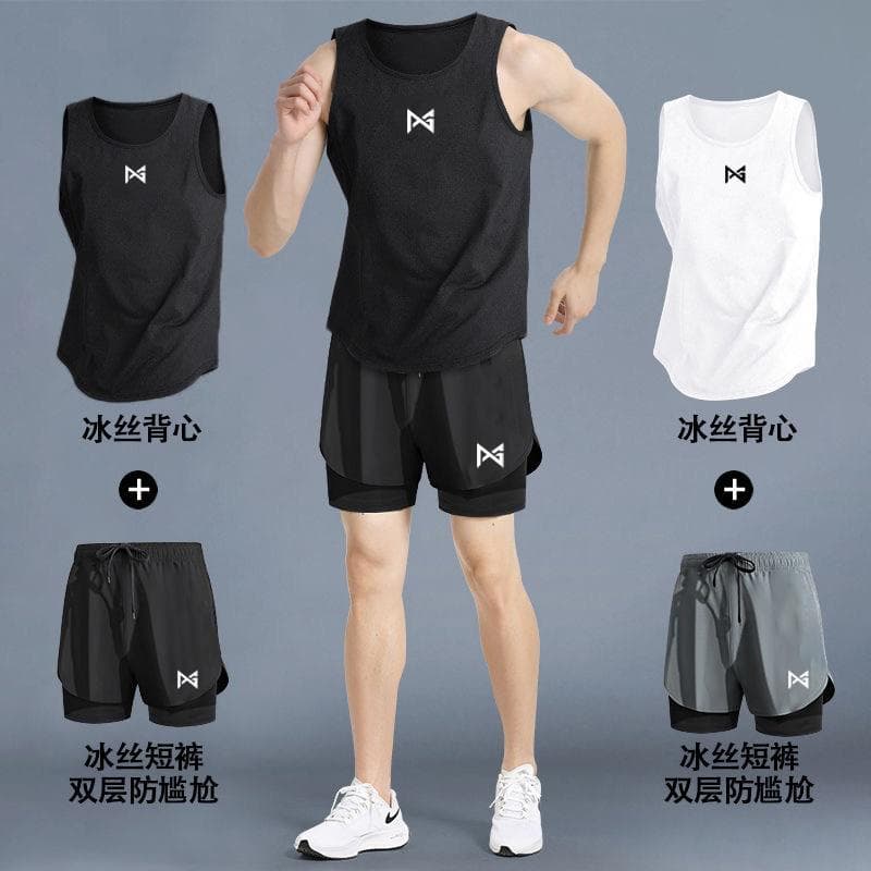 Terno de corrida ao ar livre masculino primavera verão fino pista e campo treinamento roupas de Fitness Shorts duplos so